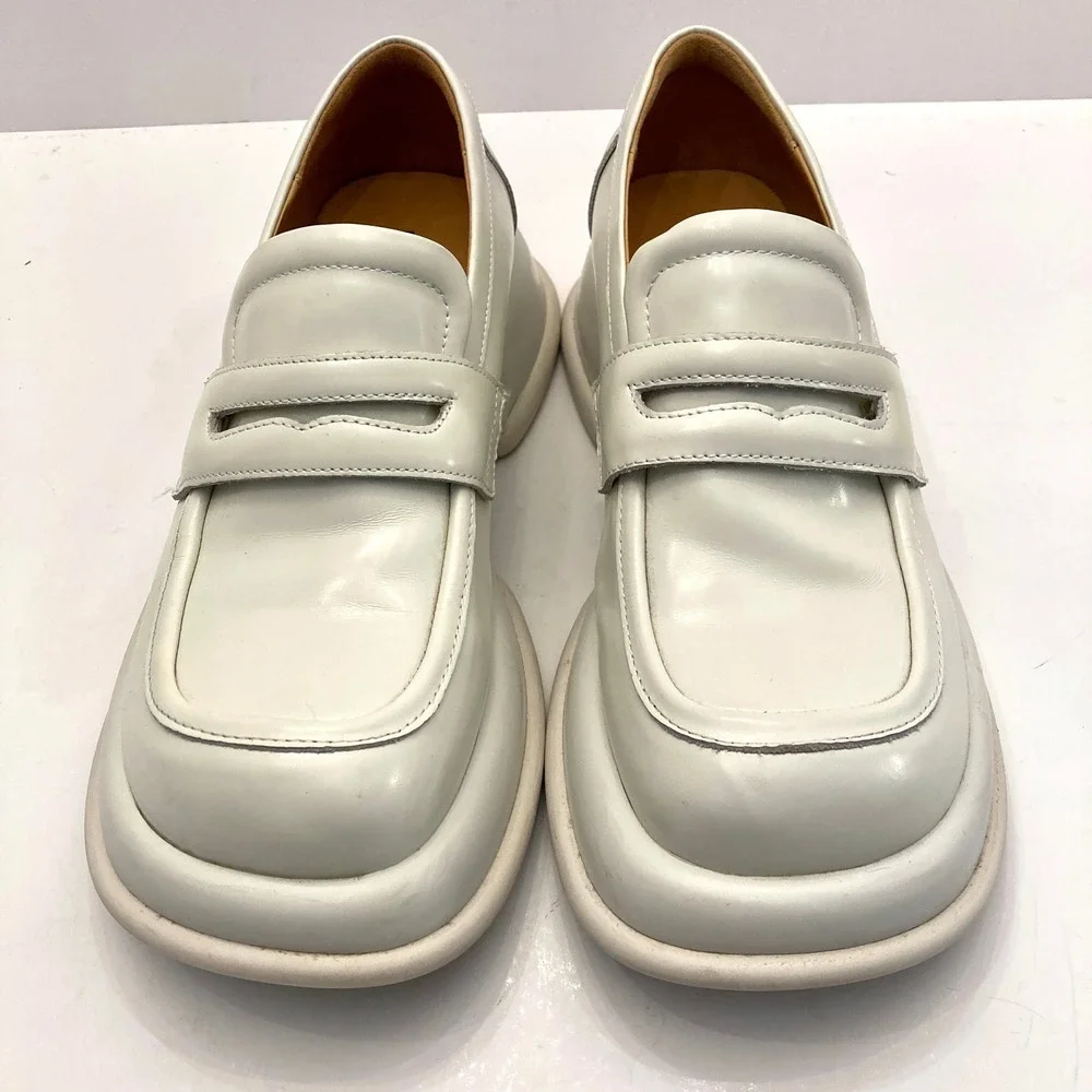 Beau Today Platform Penny Loafers Womens 8.5 (250 mm) White‎ Leather Chunky